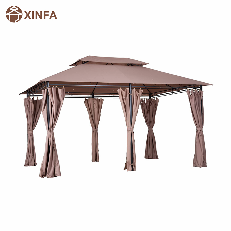 10 \\\\ \'x 13 \\\\\' Outdoor Soft Top Pergola altán se záclonami, 2-stupňový ocelový rámový altán pro terasu, khaki